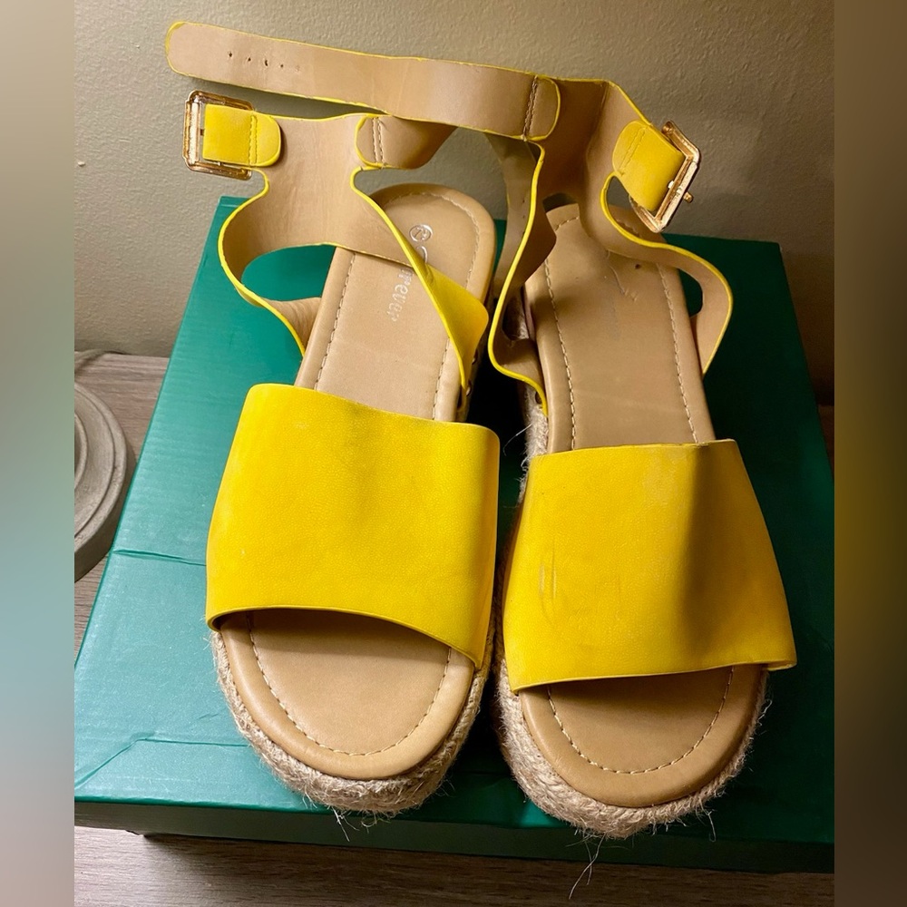 Yellow wedge sandals